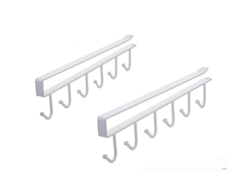 LZYDD Multi-Function Hooks Under The Cabinet 6-Hook Hanging Hook Rack Kitchen Utensil Cupboard Hanger Chest Organizer Cup Holder for Coffee Bar, Fit for 0.8 Inch Thickness Shelf or Less, Nail Free (White) - Image 1